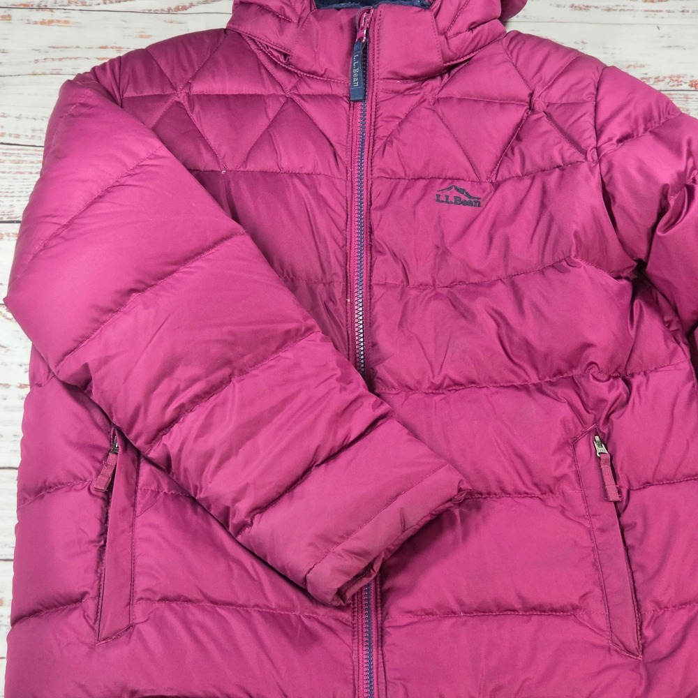 L.L.Bean Puffer Jacket Kids L 14-16 Magenta Exc DownTek Fleece Lined Hooded